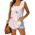 thumbnail image 2 of Wycnly Tank Tops for Women Trendy Pleated Swing Breathable Comfy Tunic Tank Tops Summer Flowers Print Square Neck Sleeveless Shirts Fashion Blouses Pink m, 2 of 5