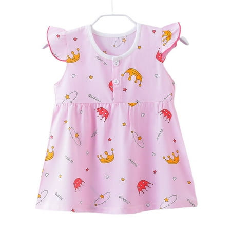 

Chaoren Dress Round Neck Loose 3 Colors Kids Small Flying Sleeve Dress for Home