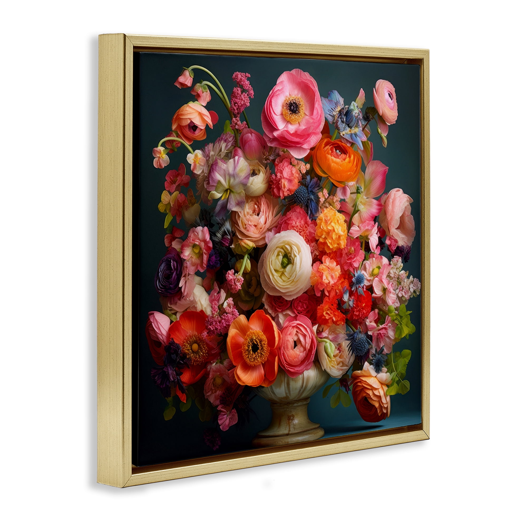 Stupell Industries Harmonious Mixed Peonies Gold Framed Floater Canvas Wall Art, design by Lazar Studio