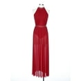 thumbnail image 5 of CHICTRY Womens Modern Lyrical Ballroom Dancewear Shiny Rhinestone Halter Leotard Split Maxi Sheer Flowy Tulle Dress Burgundy L, 5 of 7