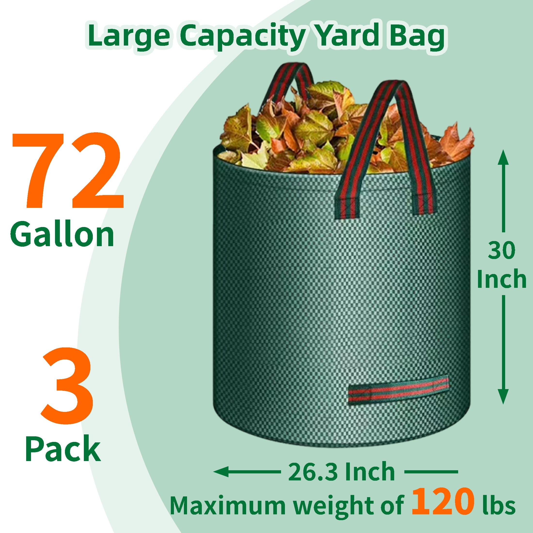 GARITIN 72 Gallon Yard Bags 3‑Pack, Reusable Heavy‑Duty Garden Leaf Bags, PP Woven Self‑Standing Lawn Waste Bags with Handles for Yard Debris, Leaves, Grass Clippings