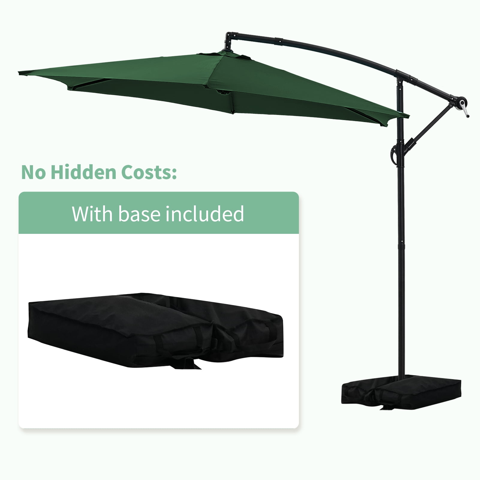Autlaycil 10 ft Cantilever Offset Outdoor Patio Umbrella with Base Stand Rotate and Tilt - Green