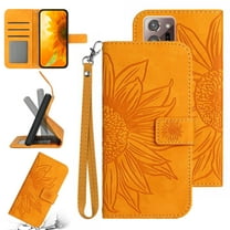 Feishell Slim Wallet Case for Samsung Galaxy Note 20 Ultra,for Men Women,Sunflower Embossed Pattern PU Leather Flip Cover Magnetic Closure Folio Card Slots Kickstand Phone Case with Hand Strap,Yellow