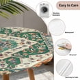thumbnail image 5 of Green Orange Beige Boho Round Fitted Tablecloth with Elastic Edge, Waterproof Table Cloth Table Cover for 45"-54" Tables, Retro Ethnic Tribal Abstract Art Tablecloths for Dining Picnic Indoor Outdoor, 5 of 9