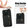 thumbnail image 5 of Feishell for iPhone 13 Mini Zipper Wallet Case, Premium Lychee Texture PU Leather Double Magnetic Clasp Flip Kickstand Credit Card Slots Shockproof Portable Metal Ring Hook Phone Case, Black, 5 of 9