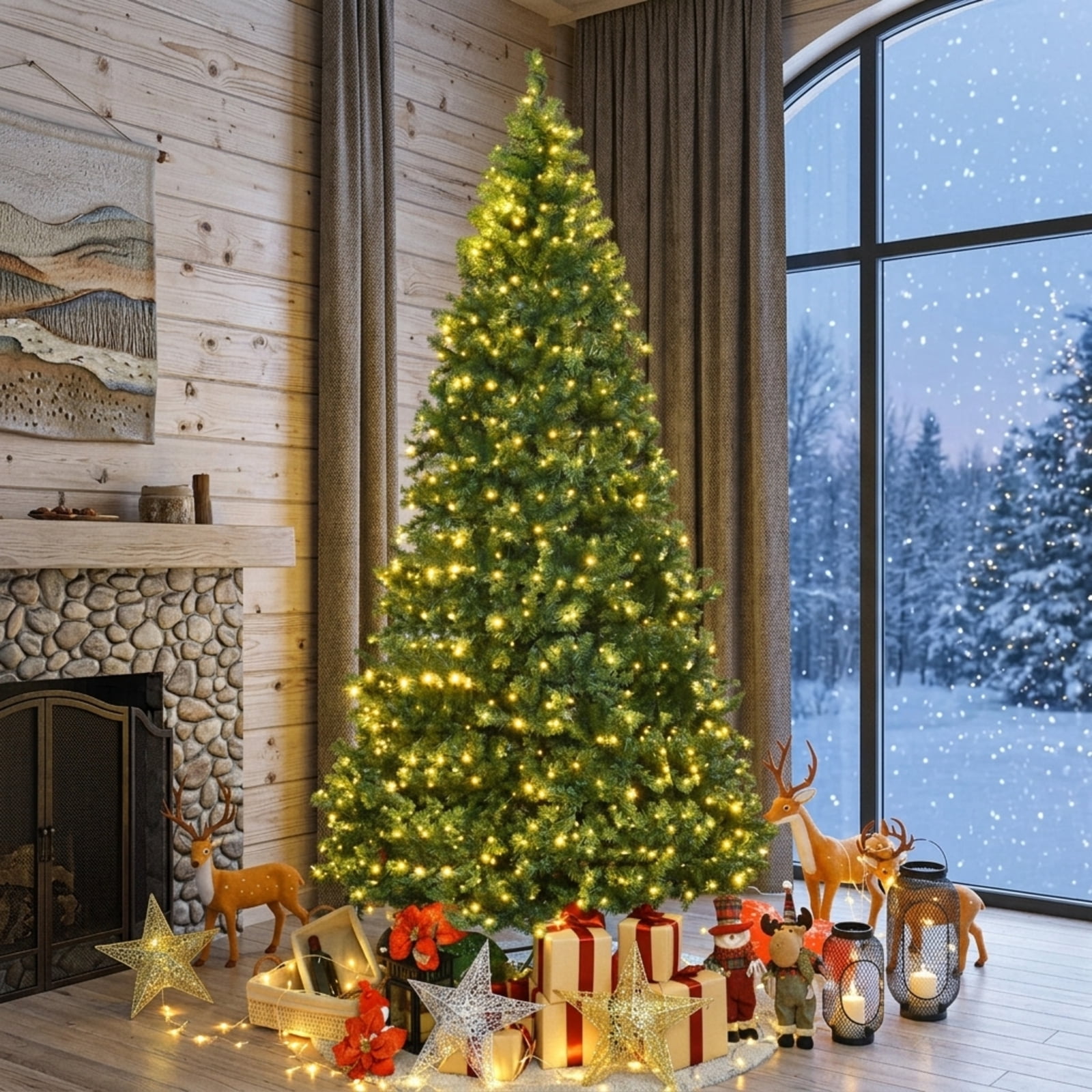 RUIE, 9 ft Green Artificial Christmas Tree, with 1000 LED Lights, Giant 9 Ft Christmas Tree, 2944 Branch Tips, Easy Assembly for Indoor Outdoor