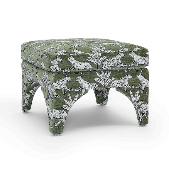 TOV Furniture Raji Olive Green Leopard Jacquard Ottoman