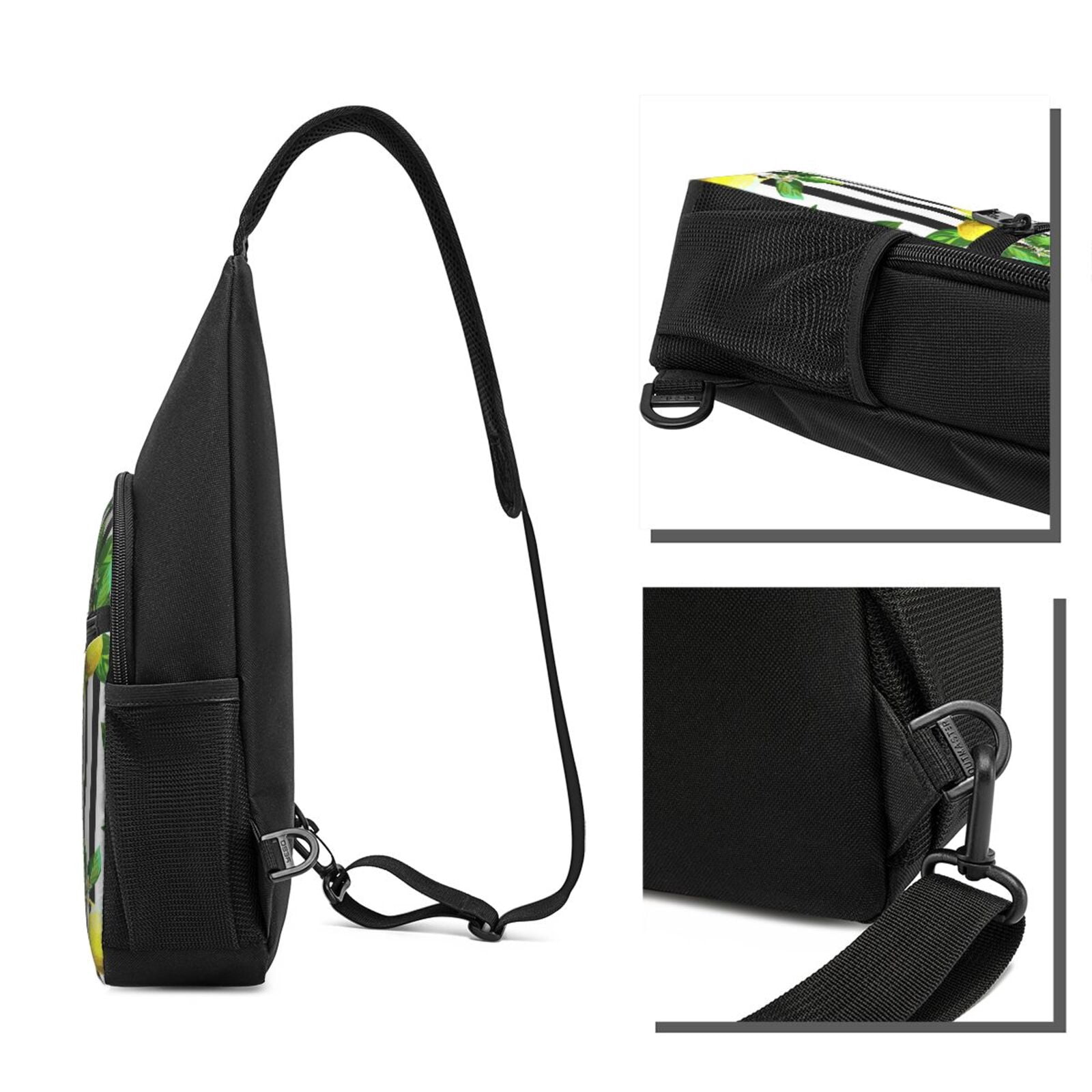 Xecao's Lemons on Striped Print Sling Bag: A Versatile Chest, Shoulder, and Crossbody Backpack for Casual Days Out, Perfect for Both Men and Women