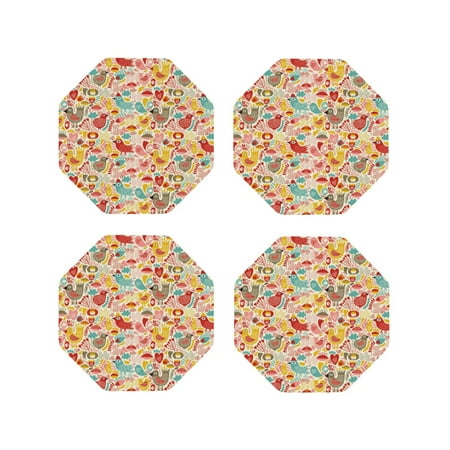 

Fuzoiu Colorful Chicken Print Leather Coasters Set Drink Coasters Set of 4 for Tabletop Protection Durable PVC Coasters Home Décor and Housewarming Gift-Octagon