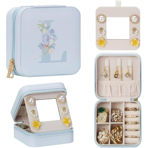 Travel Jewelry Box For Gift: Traveling Jewelry Case For Girls Women - Mini Organizer For Necklaces Earrings Blue L[Z1]