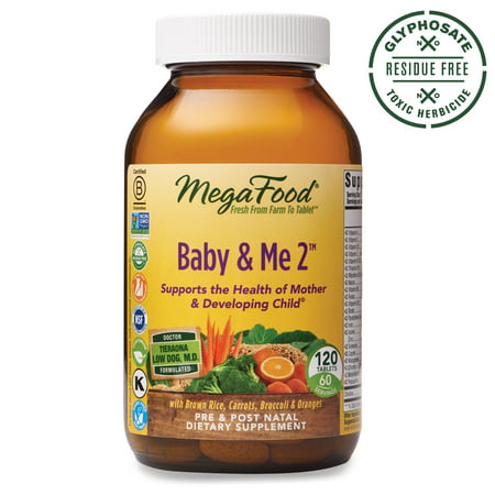 MegaFood - Baby & Me 2, Twice Daily Prenatal and Postnatal Supplement to Support Healthy Pregnancy, Development, and Bones for Mother and Child, Herb-Free, Vegetarian, Gluten-Free, Non-GMO 120