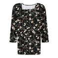 thumbnail image 5 of Sokhug 3/4 Sleeved Shirts Blouse Square Neck Pleated Floral Printed T-shirt Casual Tops for Women, 5 of 5