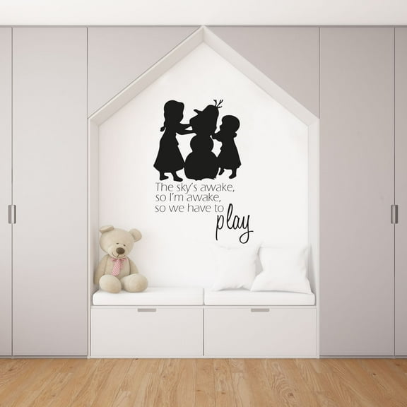 The Sky's Awake So I'm Awake So We Have To Play - Disney Frozen Elsa Anna And Olafs Silhouette Vinyl Wall Art Decal Wall Sticker Home Decoration Design Kids Girls Room Wall Décor Size (10x10 inch)