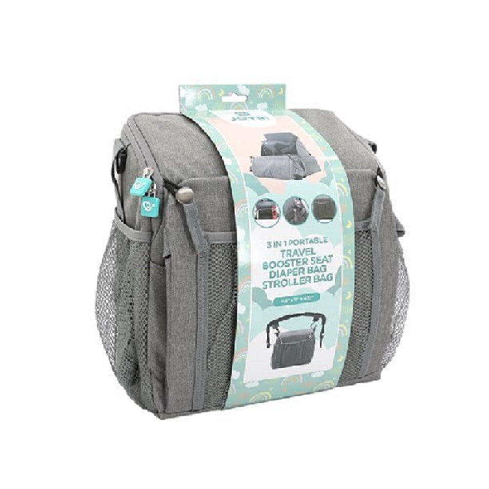 Joybi Gray Multi-Use 3-in-1 Portable Travel Booster Seat and Bag, Travel Diaper Bag