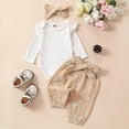 thumbnail image 2 of Newborn Infant Girl Clothes Ribbed Romper Daisy Print Pants Hairband Baby Clothes for Girls cream-coloured 70CM, 2 of 5