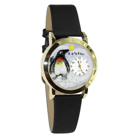 Whimsical Watches Kids C0140010 Classic Gold Penguin Black Leather And Goldtone Watch