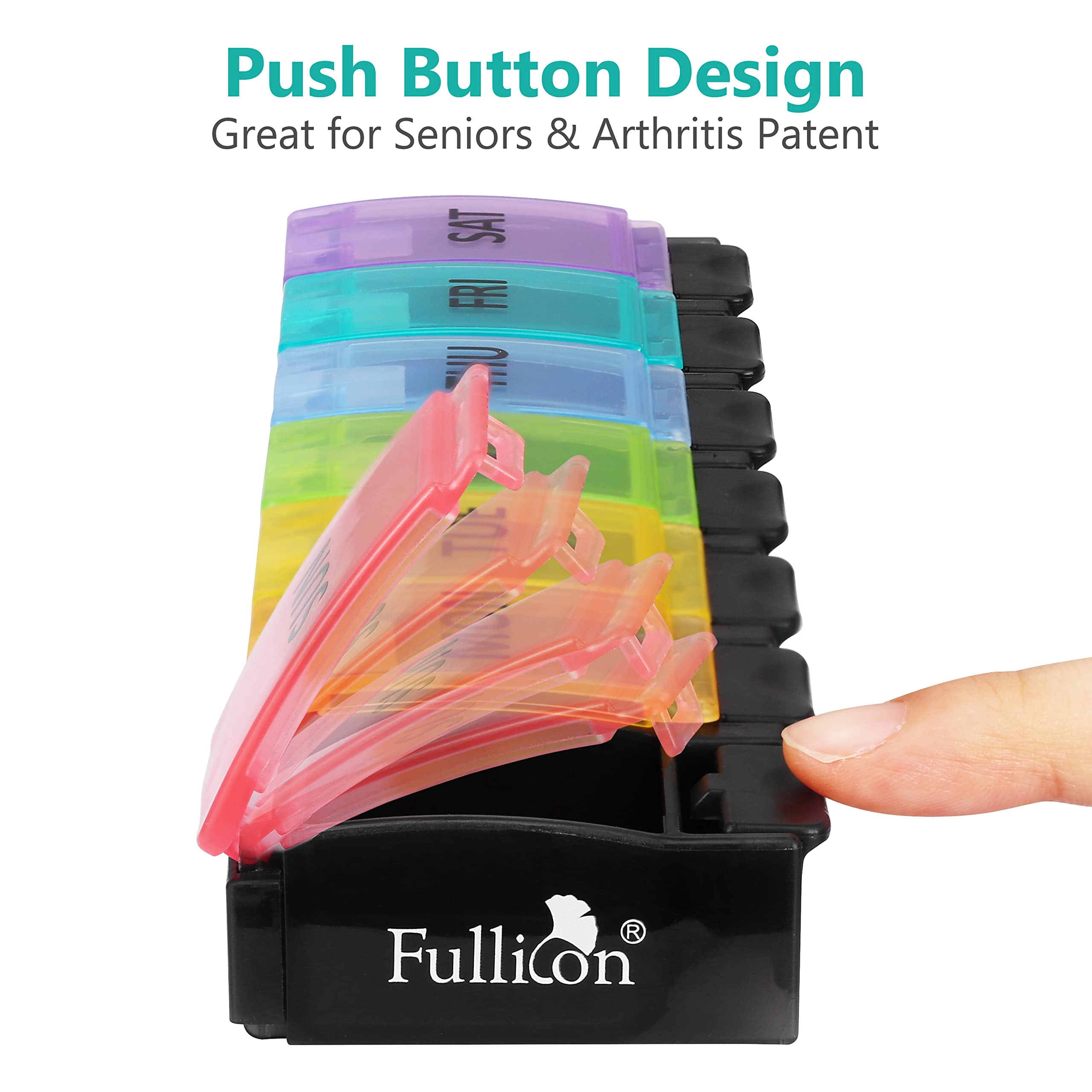 Fullicon Large Compartments Travel-Friendly 7-Day Pill Organizer Family Pack, Black (4 Pack)