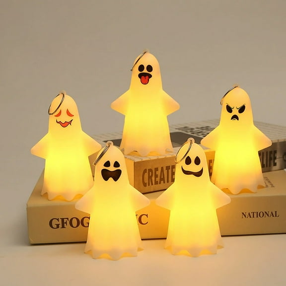 Crusward 5 Pack Halloween Decor Ghost Lights – LED Hanging Halloween Decorations for Windows, Trees & Tables – Cute Light Up Ghosts with Rope – Indoor & Outdoor Trick or Treat Decor