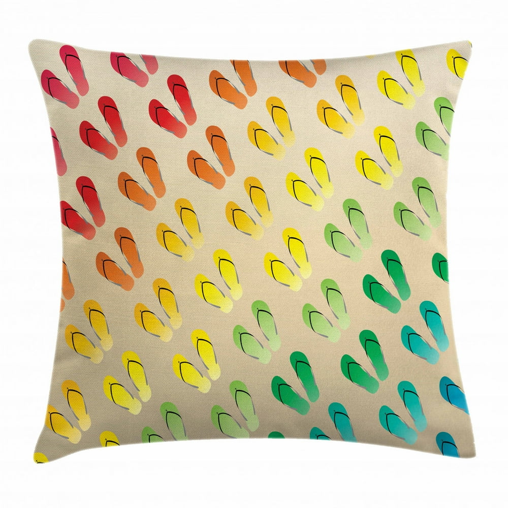 Flip Flop Throw Pillow Cushion Cover, Pairs of Beach Sandals Aligned in