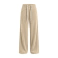 thumbnail image 4 of Zynoxe Womens Corduroy Pants Casual Soft High Waist Drawstring Wide Leg Pants with Pockets Vintage Straight Relaxed Lounge Trousers Khaki S, 4 of 8