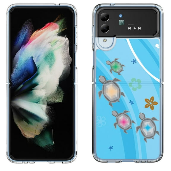 Shockproof Bumper Phone Case for Samsung Galaxy Z Flip 4 5G, by OneToughShield ® - Happy Turtle