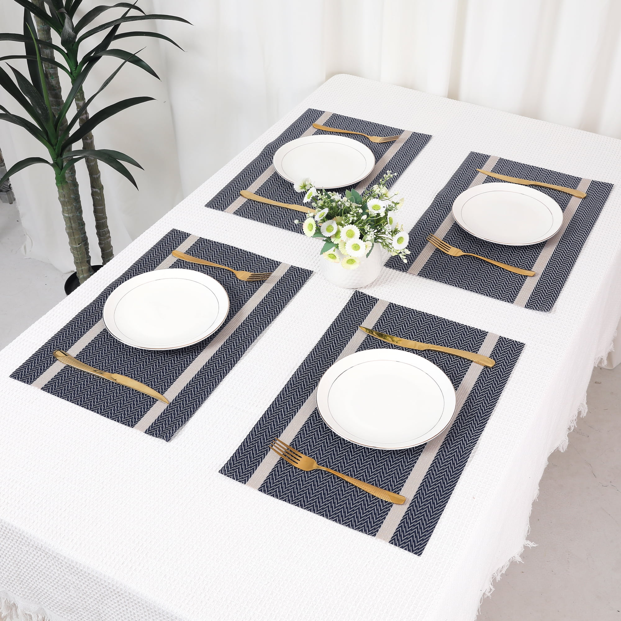 Unique Bargains Set of 8 Vinyl Placemats for Kitchen Washable Table Placemats Dark Blue