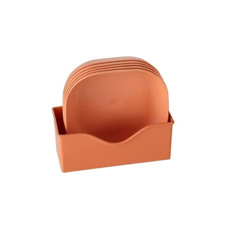 

Set of 5 Plastic Plates With Holder Durable Shatterproof Deep Plates Solid