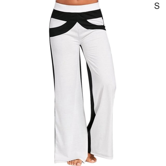 Pantalon Femme Patchwork Pantalon de Sport Ample à Jambe Grand Pantalon à Jambe Grand Pantalon de Survêtement Décontracté, Blanc, P