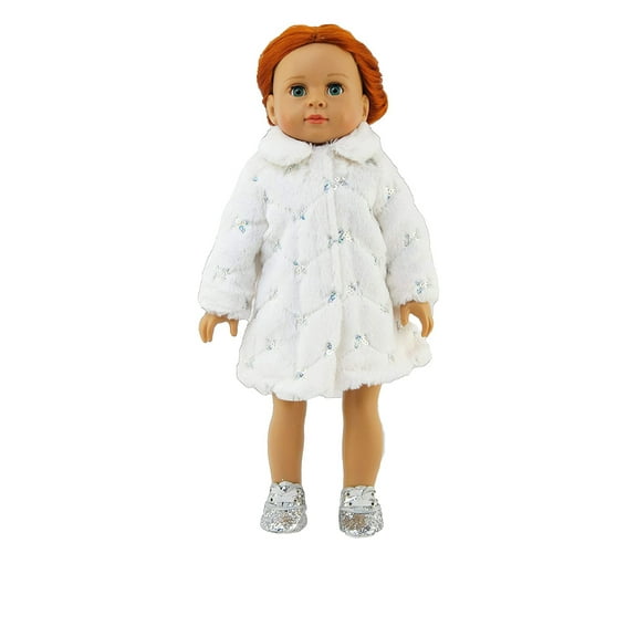White Fur And Sequin Slip Coat For 18 Inch Dolls