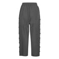 thumbnail image 4 of Linen Capri Pants Women Spring Summer Casual Drawstring Side Button Elastic Waist Straight Wide Leg Cropped Pant Dark Gray S, 4 of 7