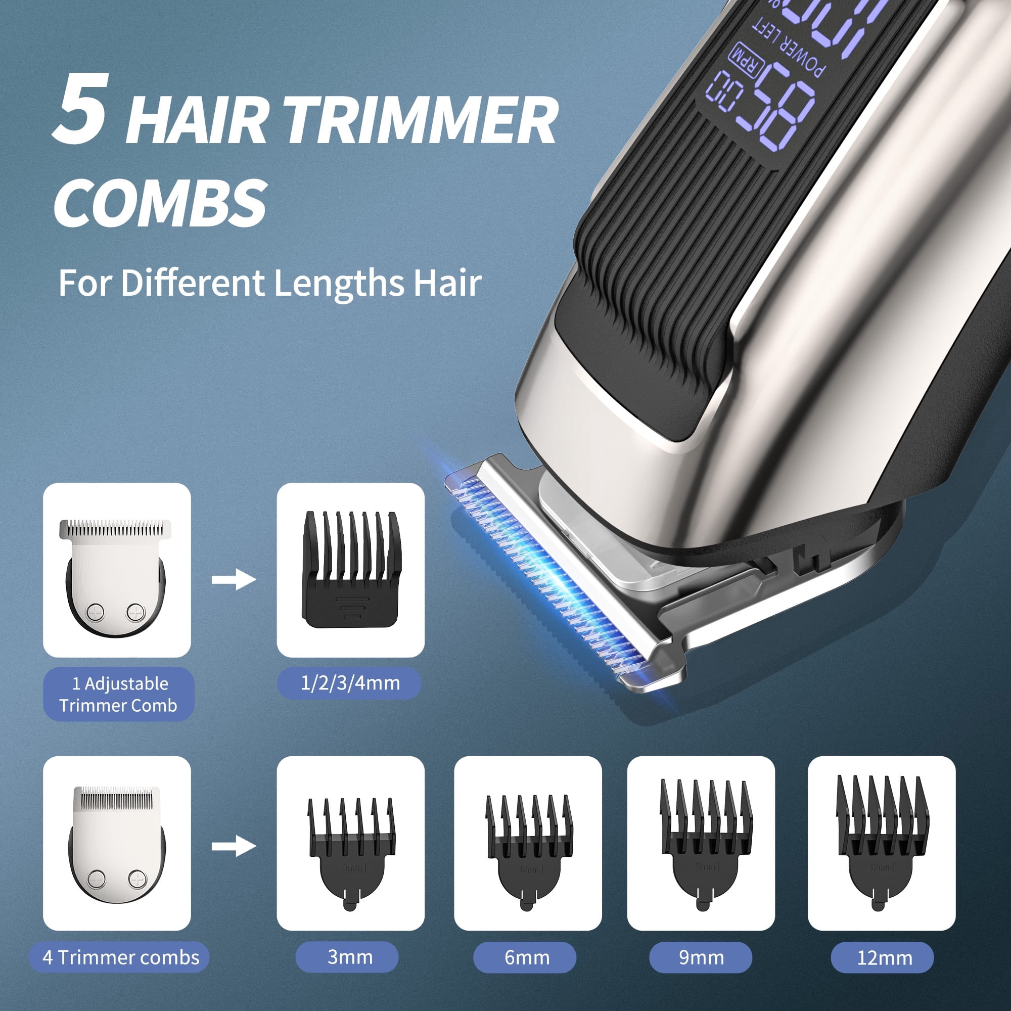 Beard Trimmer for Men, Electric Razor Shavers for Men, Cordless Rechargeable Waterproof Grooming Kit for Shaving Face, Mustache Nose Body Hair Trimmer Clipper, LED Display, Gifts for Him