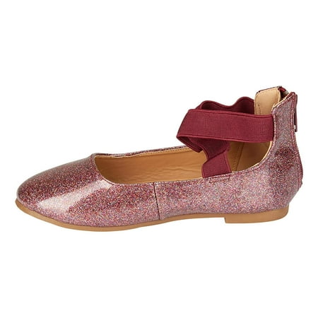 bebe Girls Flats Size 3 Glitter Vinyl Ankle Straps Mary Jane Sandals Maroon