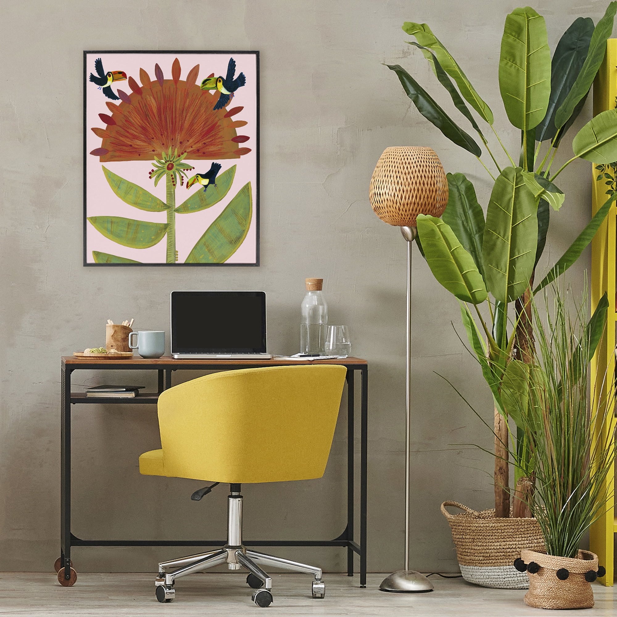 Stupell Industries Tropical Plant & Toucans Black Framed Giclee Art, design by Kay Widdowson