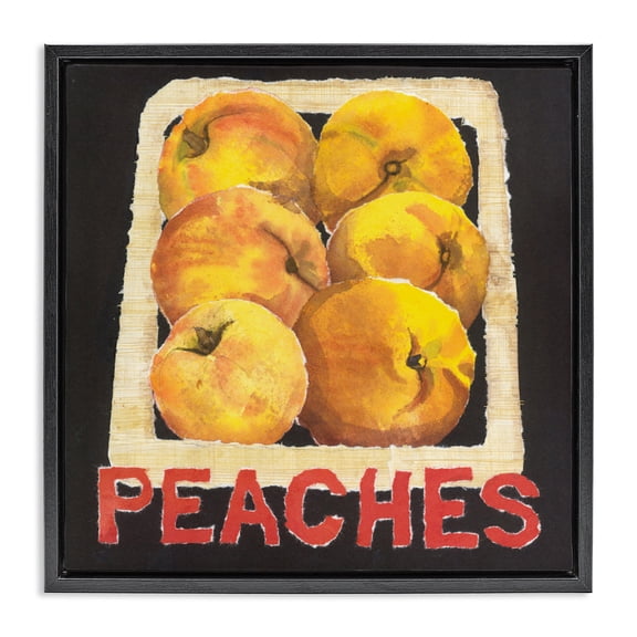 Stupell Industries Farmhouse Collaged Garden Peaches Black Floating Frame Canvas Art, 18 x 18, by Nancy Overton