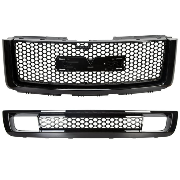 Kojem Black Center Front Bumper Upper Grille   Lower Grill Guards for 2007-2013 GMC Sierra 1500 Denali