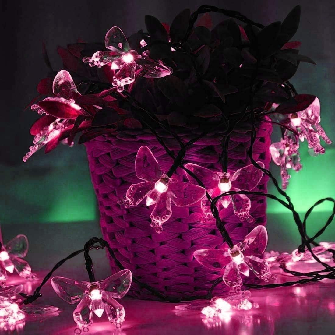 Butterfly String Lights, 5m 20LED Outdoor Solar Powered String Light 8Mode Indoor for Garden Home Wedding Party Christmas Lighting Decoration