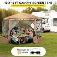 thumbnail image 3 of COBIZI 12x12 Pop-up Gazebo Starry Sky Screen Canopy Tent Screen House for Camping, Screen Room with Mosquito Netting, Hub Tent Instant Screened Canopy with Carrying Bag and Ground Stakes, Khaki, 3 of 9
