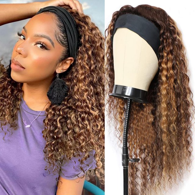Peluca con diadema iesste Highlight Ombre, 35 cm de profundidad, cabello humano ondulado