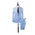 thumbnail image 4 of SMihono Men's Trendy Suit Blazer + Shirt + Suit Pants Three Piece Set Business Pocket Work Office Lapel Collar Button Suit Coat Prom Wedding Long Sleeve Tuxedo Slim Fit Solid Light blue 2, 4 of 4