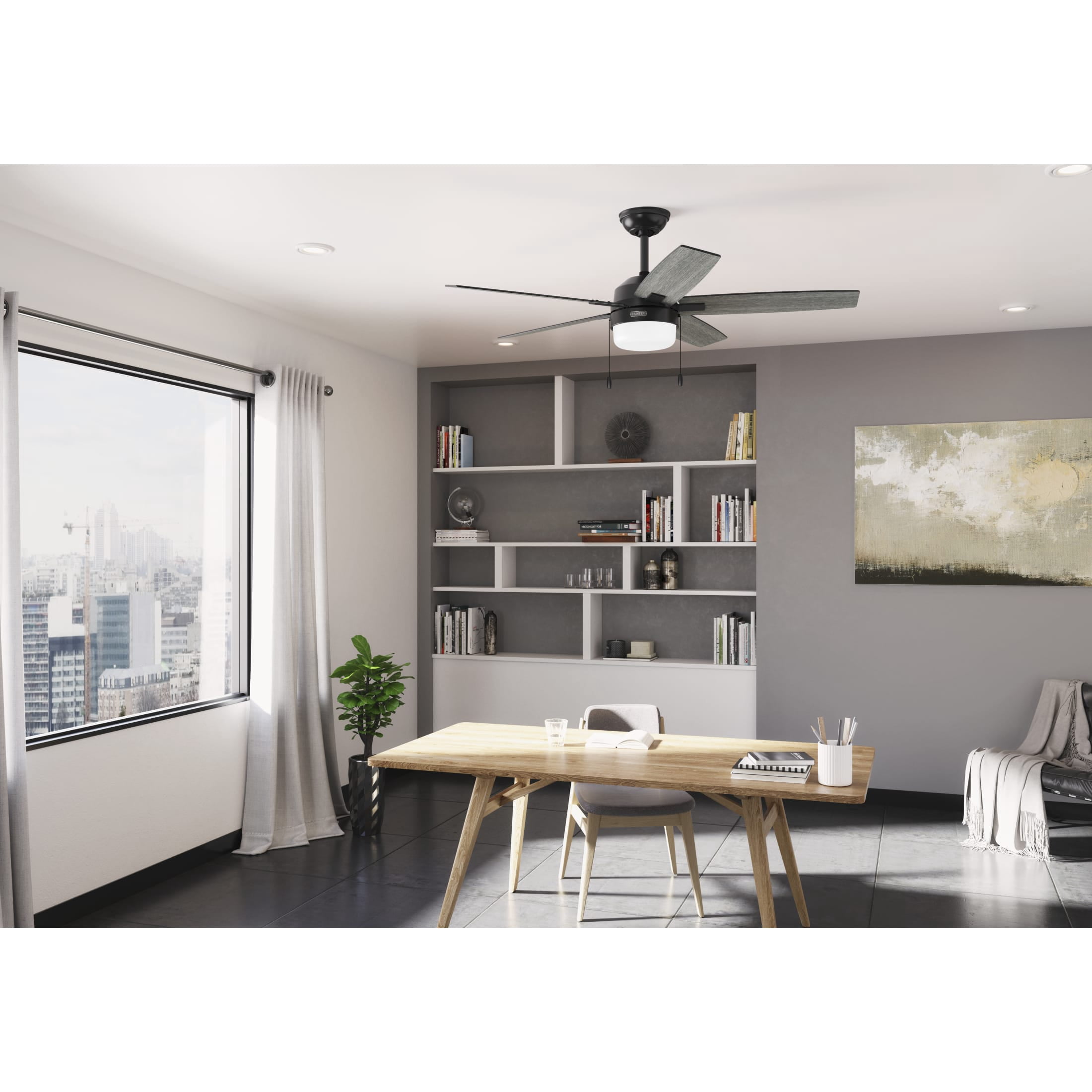 Hunter - Anisten Indoor Ceiling Fan With Light, 52-inch, Matte Black, Modern-style, 3-speed WhisperWind Motor, 52485, for Living Rooms, Bedrooms