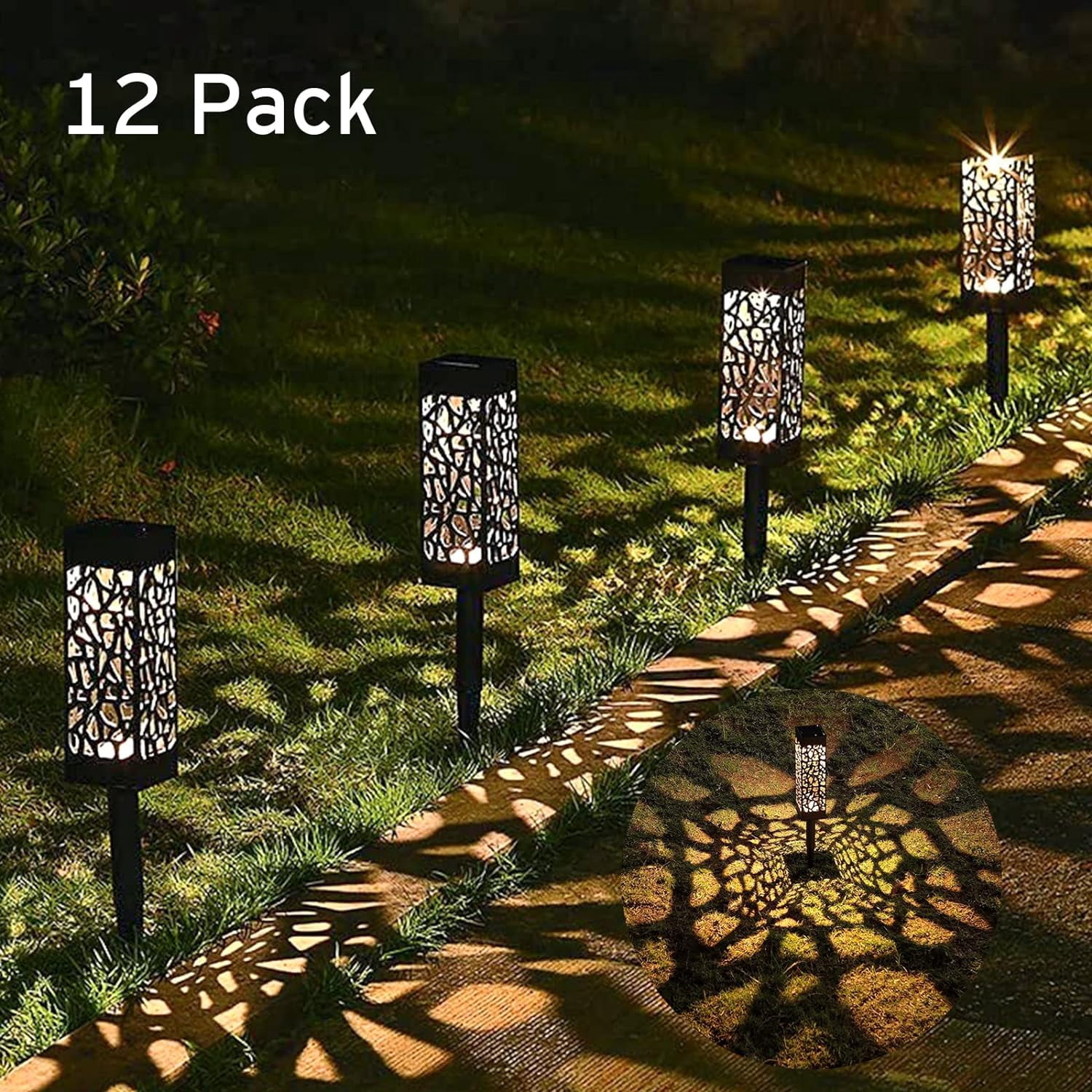 BOPORO Solar Pathway Lights 12 Pack, LED Garden Lights, Solar Path Lights Outdoor, Automatic Led Halloween Christmas Decorative Landscape Lighting for Patio, Yard and Garden