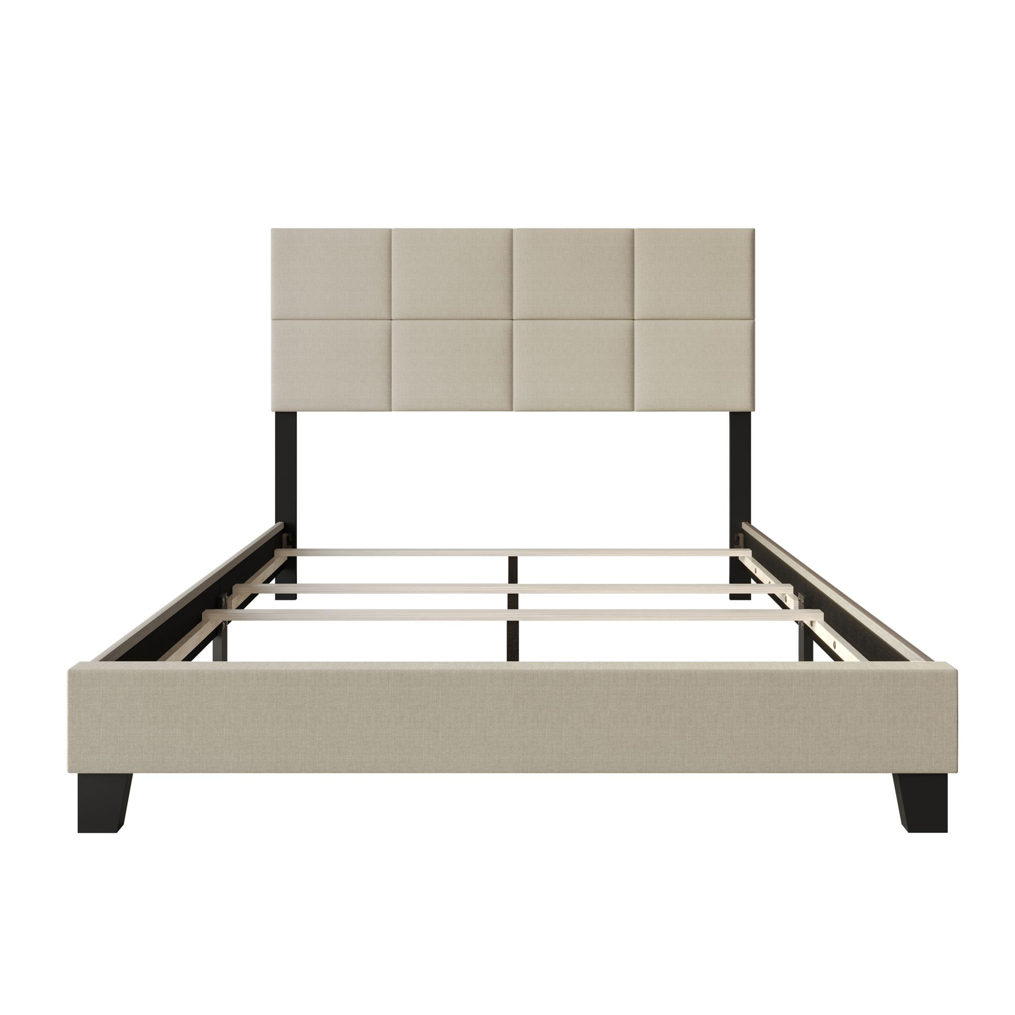 Home Design Lufkin Full Upholstered Panel Bed Frame with Checkered Tufted Headboard & Foam-Filled Comfort, Beige, Easy Assembly