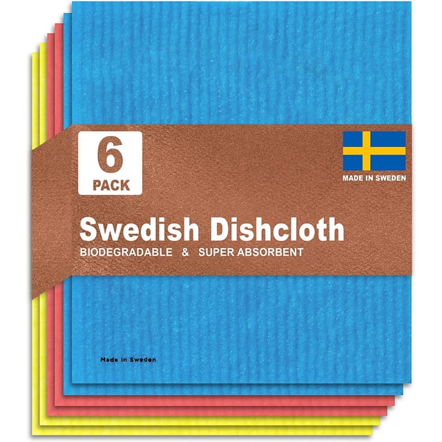Swedish Dishcloths for Kitchen Set of 6 - Environmentally Friendly, Natural Cellulose Sponge Cloth - Absorbent European Dish Cloth - Reusable Paper Towel Replacement (6 Pack - Assorted)
