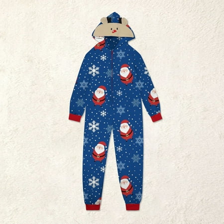 

Leutsin Parent-child Warm Christmas Set Printed Home Wear Hoodid Pajamas s Jumpsuit