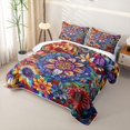 thumbnail image 3 of jejeloiu Psychedelic Floral Quilt Full For Men Women,Mandala Print Full Bedspread Sets,Rainbow Multi,3pcs, 3 of 7