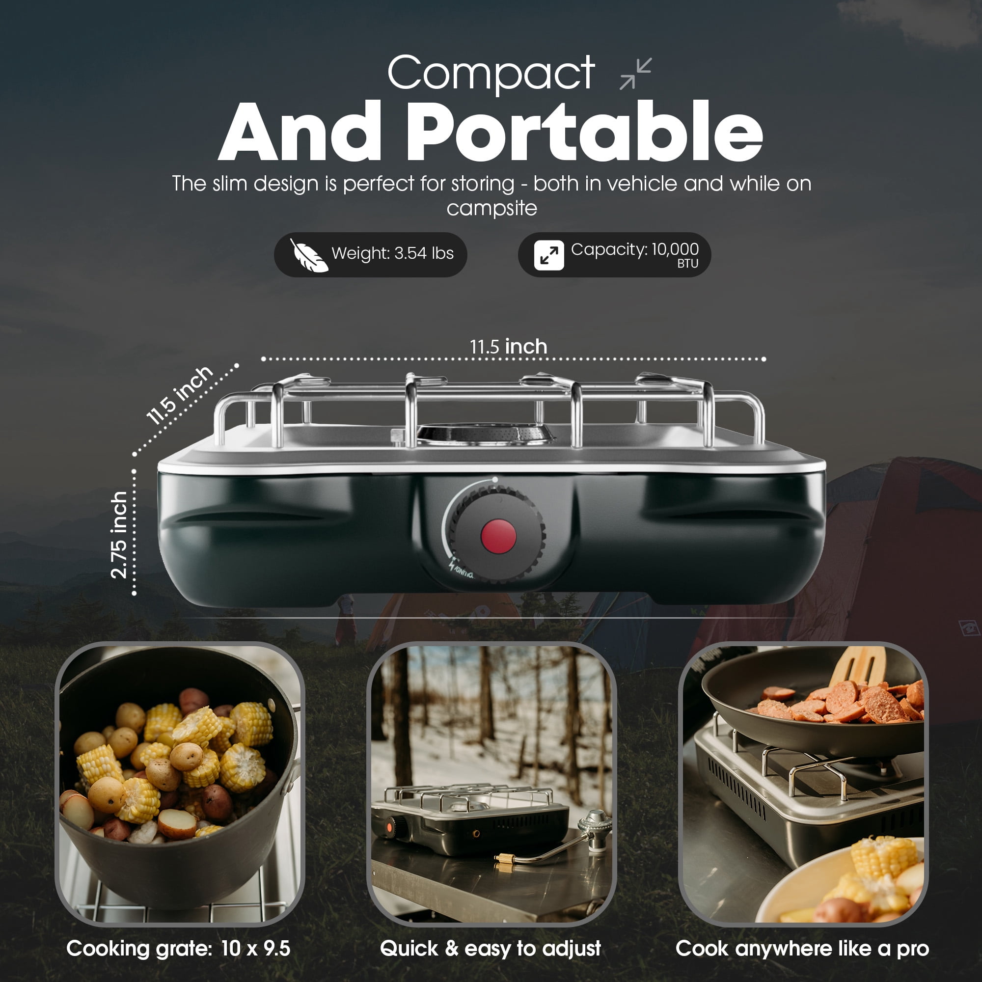 GasOne Single Propane Burner Camp Stove – 10,000BTU Portable Stove Propane Grill in Midnight Blue with Removable Cooking Grid – Large Easy to Use Knob – Carry Case Included