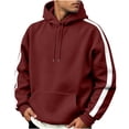 thumbnail image 2 of Fengqque Men's Contrast Side Stripe Hooded Sweatshirt Long Sleeve Pullover Hoodie Loose Fit Casual Athletic Outerwear with Drawstring & Kangaroo Pocket Wine XL, 2 of 6