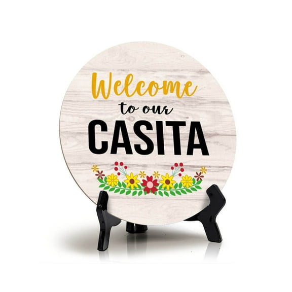 Signs ByLITA Circle Welcome to our Casita Wood Color, Entrance Decor Table Sign (5"x5")