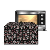 Whosucclay Sugar Skull Rose Print Microwave Oven Grill Cover Waterproof Heat-Resistant Microwave Oven Universal Dust Cover with Handle, Machine Protector for Home Kitchen Decor-L