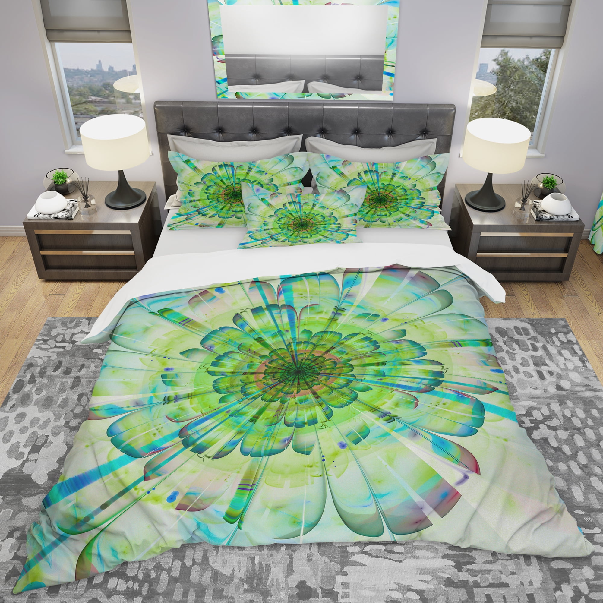 Designart 'Light Blue Digital Flower Petals Close Up' Modern & Contemporary Duvet Cover Set